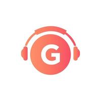 diseño del logotipo de la música de la letra g. concepto de auriculares de diseño de logotipo de música y podcast de dj vector