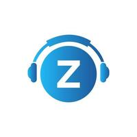 diseño del logotipo de la música de la letra z. concepto de auriculares de diseño de logotipo de música y podcast de dj vector