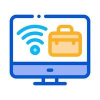 wifi and business case on computer screen icon vector outline illustration
