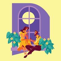 A Couple in A Romantic Proposal Night vector