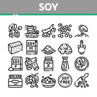 conjunto de iconos de colección de productos alimenticios de soja vector