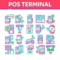Pos Terminal Device Collection Icons Set Vector