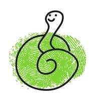 Thumbprint drawing of funny snake reptile portrait vector