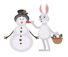 conejo personaje esculpir muñeco de nieve navidad vector