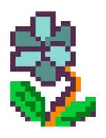 Pixelated blooming flower, 8 bit game designs vector