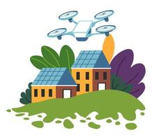 Eco friendly lifestyle, solar panels on houses vector