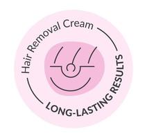 Hair removal cream, long lasting results, label vector