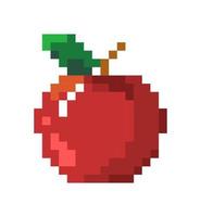 Ripe apple with stem and leaf, pixel icon design vector