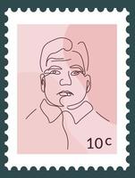 Man character portrait on postmark or postcard vector