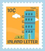 Inland letter, country town architecture postmark vector
