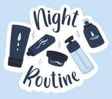 Night routine cosmetic products and care vector