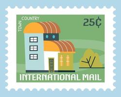 marca de correo internacional de ciudad rural o tarjeta postal vector