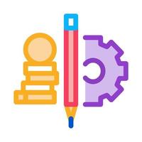 coin heap pen and mechanical gear icon vector outline illustration