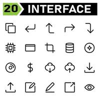 User interface icon set include corner, down, left, arrows, user interface, up, right, chip set, microchip, processor, credit, card, money, transaction, crop, measure, modify, database, storage, data vector