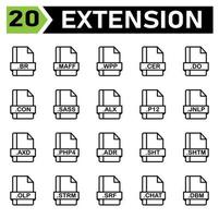 File extension icon set include br, maff, wpp, cer, do, con, sass, alx, p12, jnlp, axd, php4, adr, sht, shtm, olp, strm, srf, chat, dbm, file, document, extension, icon, type, set, format, vector