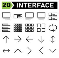 Web interface icon set include media, right, layout, picture, left, center, list, thumb, interface, open menu, post, grid, menu, forms, watch kit, loop, arrows, reload, direction, up, arrow, down vector