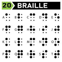 braille alphabet icon set include a to z