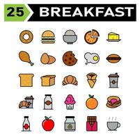 El juego de desayuno incluye donas, comida, basura, dulce, desayuno, hamburguesa, puesto, arroz, tazón, pizza, italiano, brunch, queso, plato, acompañamiento, pollo, carne, pierna, huevo, tortilla, galleta, chocolate vector