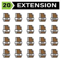 File extension icon set include file, document, extension, icon, type, set, format, vector, symbol, design, graphic, software, sign, application, image, label, s00, zpi, pkg, uha, bndl, pf, b1, r2 vector