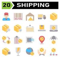 Shipping and logistic icon set include man, delivery, holding, service, courier, customer, bar code, tracking, order, bar, code, shipping, warehouse, garage, storehouse, logistic, box, cargo, truck vector