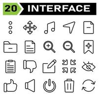 User interface icon set include more, menu, vertical, user interface, move, arrow, arrows, pointer, direction, music, note, sound, audio, musical, navigation, location, map, file, remove, remove file vector