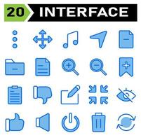 User interface icon set include more, menu, vertical, user interface, move, arrow, arrows, pointer, direction, music, note, sound, audio, musical, navigation, location, map, file, remove, remove file vector