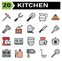 Kitchen equipment icon set include corkscrew, bottle, opener, wine, equipment, carving, carve, fork, kitchen, utensil, cutter, pizza, cut, coffee, decanter, pot, drink, press, squeezer, lemon, citrus vector