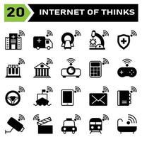 Internet of things icon set include hospital, clinic, internet of things, ambulance, car, tomography, microscope, virus, shield, protection, tube, test, building, bank, projector, calculator, console vector