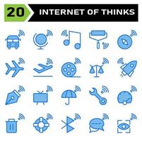 Internet of things icon set include bus, internet of things, globe, world, music, tone, roller, paint, compass, navigation, plane, airplane, takeoff, film roll, movie, scales, balance, rocket vector