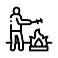 human cooking on camp fire icon vector outline illustration