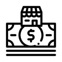 edificio de tiendas y billete de dólar icono vector ilustración de contorno