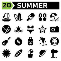 Summer icon set include sailing, boat, summer, ship, transport, holiday, surfer, beach, board, ice cream, journey, travel, slippers, sunbed, vacation, umbrella, ball, sport, sunset, bikini, sexy vector