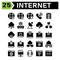 cloud interface icon set include lock, internet, network, web, security, padlock, connection, sync, phone, call, database, online, storage, server, computing, cloud, data, modem, router, satellite vector