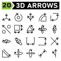 Arrows icon set include orientation, arrows, direction, pointer, rotate, right, update, triple, turning, navigated, angle, degrees, dimension, increase, percentage, profit, square, distance vector