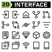 User interface icon set include log, in, account, access, enter, user interface, out, house, home, building, menu, forked, git, request, pull, merge, compare, commit, branch, filter, center vector