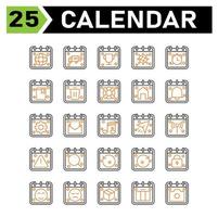 Calendar event icon set include global, world, calendar, date, event, van, appointment, trophy, corona, virus, alarm, clock, book, school, trash, delete, buoy, safety, house, home, bell, gear, setting vector