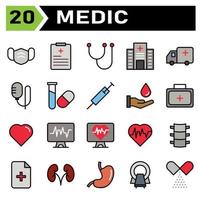 Medic icon set include face mask, mask, healthcare, protect, hospital, register, medical, diagnosis, stethoscope, tools, clinic, building, ambulance, service, support, infusion, medicine, healthy vector