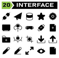 User interface icon set include plug, cable, connector, electric, power, mail, send mail, send, letter, communication, server, data storage, database, storage, data, star, favorite, feedback, bookmark vector