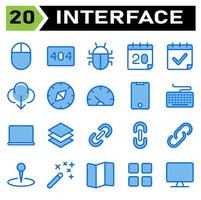 User interface icon set include download, arrow, down, downloading, compass, direction, navigation, dashboard, speedometer, performance, indicator, phone, mobile, smart phone, gadget, keyboard vector