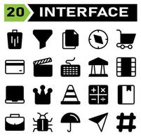 User interface icon set include bin, trash, basket, delete, remove, funnel, sort, filter, user interface, file, duplicate, paste, paper, copy, compass, direction, navigate, navigation, trolley, buy vector