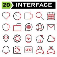 User interface icon set include love, heart, favorite, like, user interface, clock, time, hour, stopwatch, movie, film, video, play, multimedia, find, search, zoom, calendar, date, schedule, shield vector