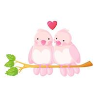 Lovely birds couple on a branch. Romantic characters concept. Stock vector illustration isolated on white background in flat cartoon style.