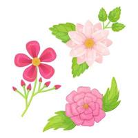Beautiful cartoon flowers set in realistic style. Valentines day decor concept. vector