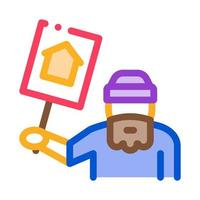 homeless with nameplate house icon vector outline illustration