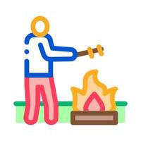 human cooking on camp fire icon vector outline illustration