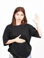 Swearing Gesture, Make an Oath of Beautiful Asian Woman Isolated On White Background photo