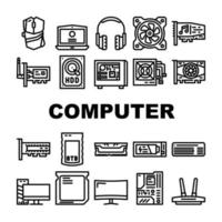 iconos de accesorios y piezas de computadora establecer vector