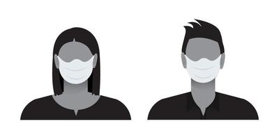 Woman and man wearing masks in coronavirus concept. Editable Stroke. Isolated vector illustration.