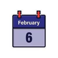 February 6, Calendar icon. Day, month. Meeting appointment time. Event schedule date. Flat vector illustration.