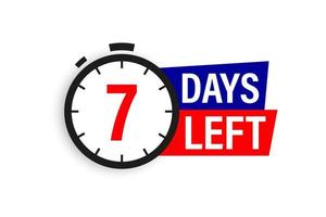 7 days left. Countdown badge. Vector illustration isolated on white background.